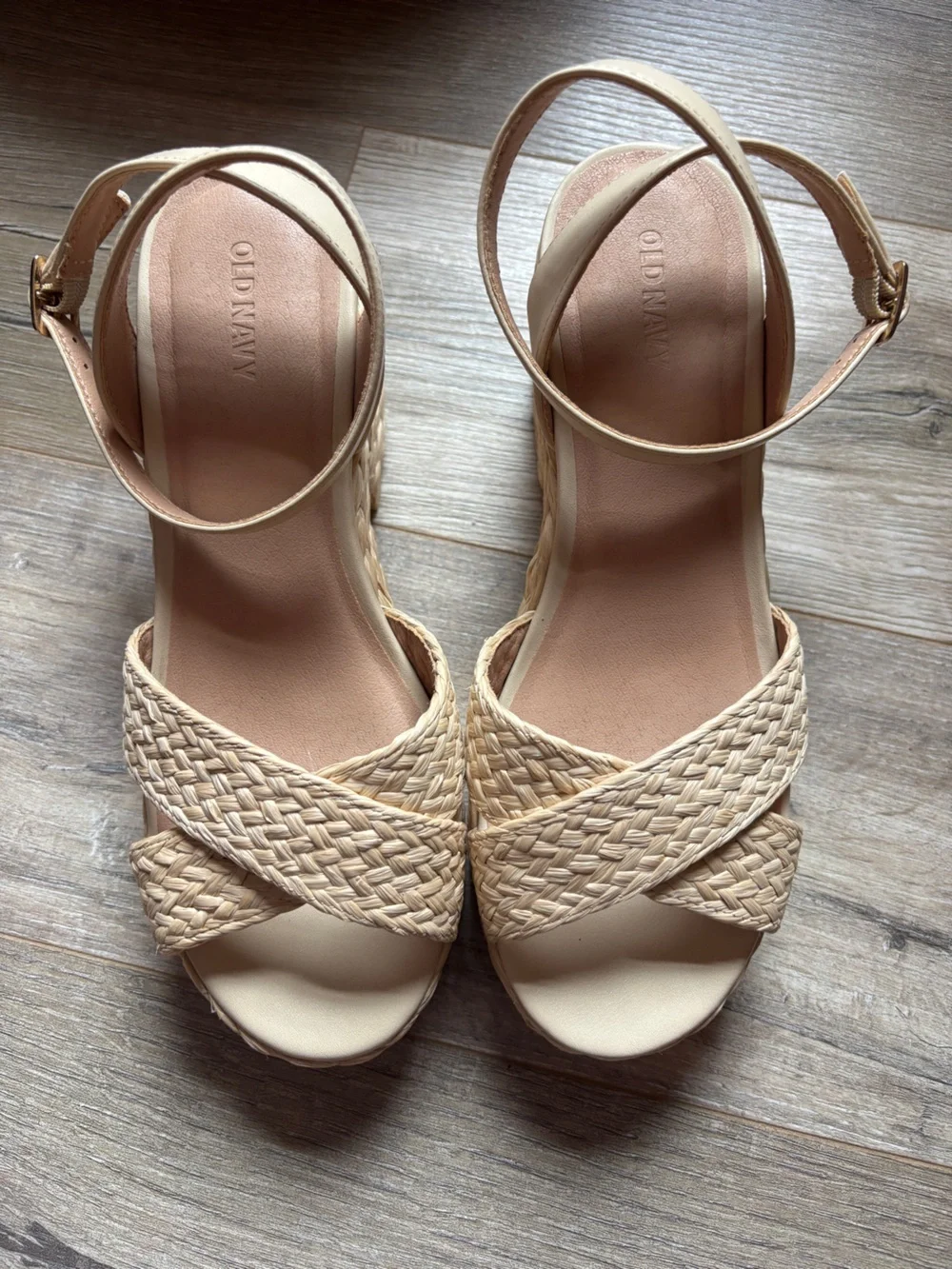 Old Navy Braided Platform Ankle-Strap Sandal in Beige